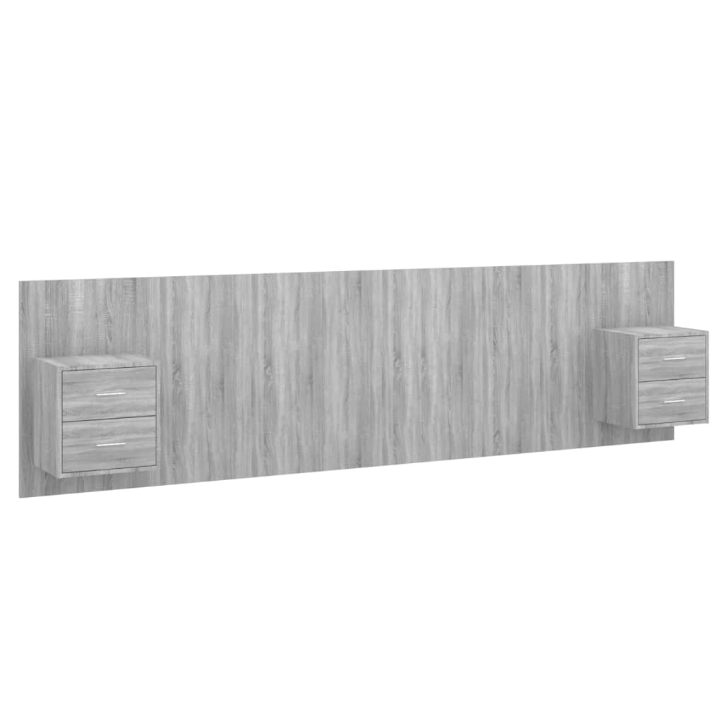 Testiera Letto con Armadietti Legno Multistrato Grigio Sonoma