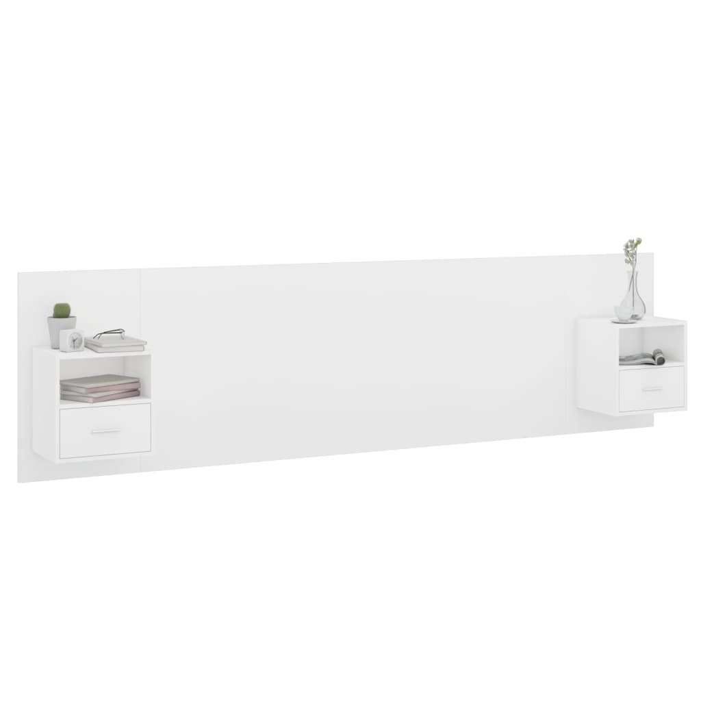 Testiera per Letto con Armadietti in Legno Multistrato Bianco
