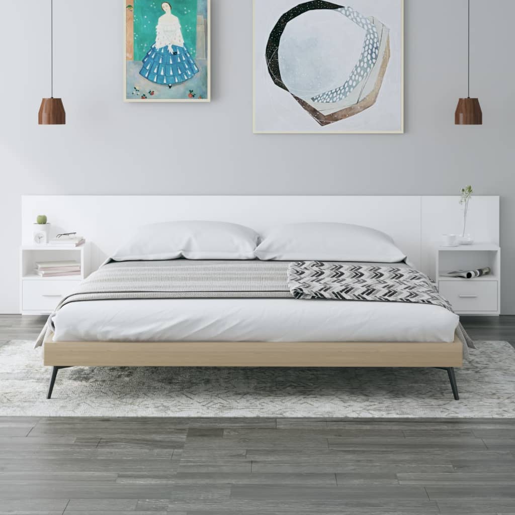 Testiera per Letto con Armadietti in Legno Multistrato Bianco