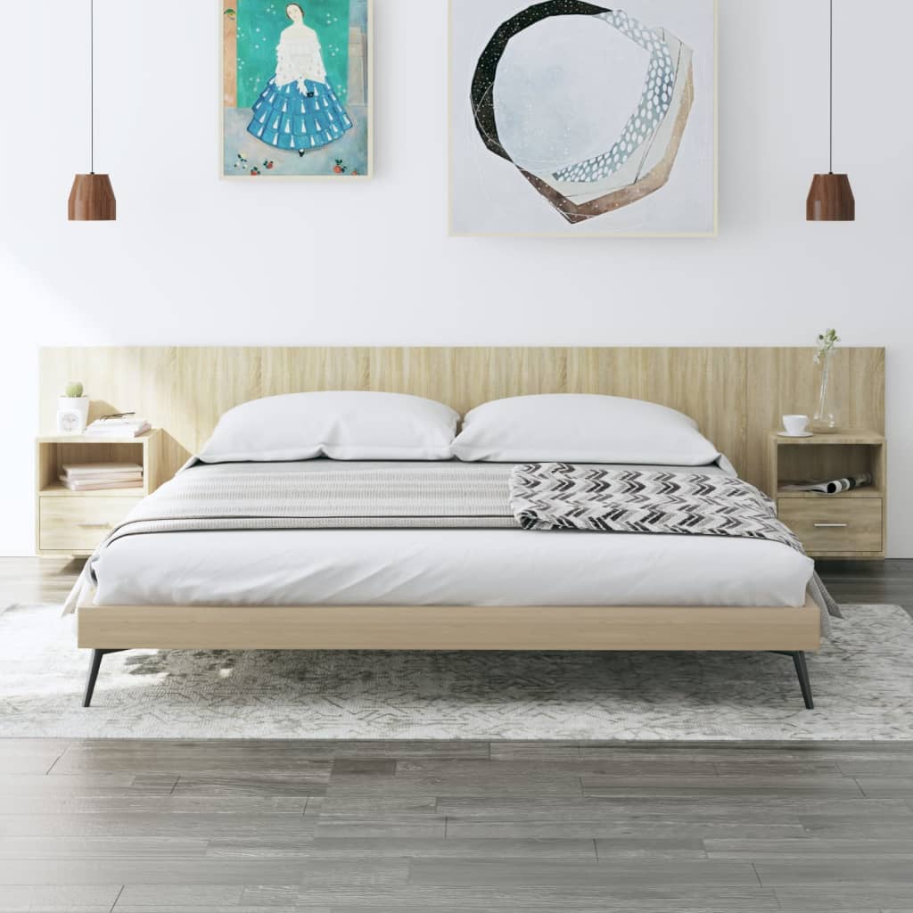 Testiera Letto con Armadietti Legno Multistrato Rovere Sonoma
