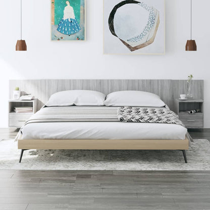 Testiera Letto con Comodini in Legno Multistrato Grigio Sonoma