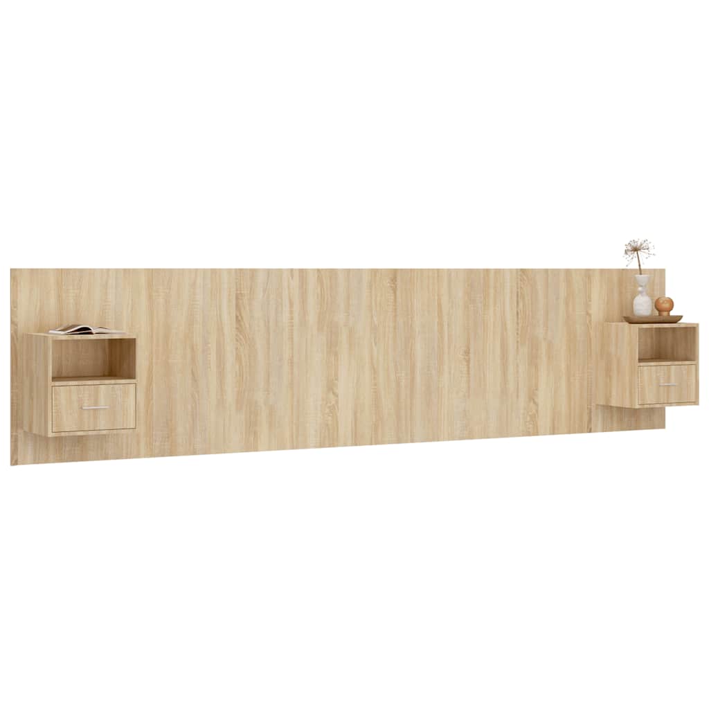 Testiera Letto con Comodini in Legno Multistrato Rovere Sonoma