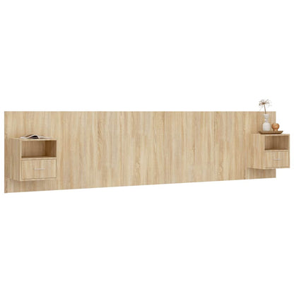 Testiera Letto con Comodini in Legno Multistrato Rovere Sonoma