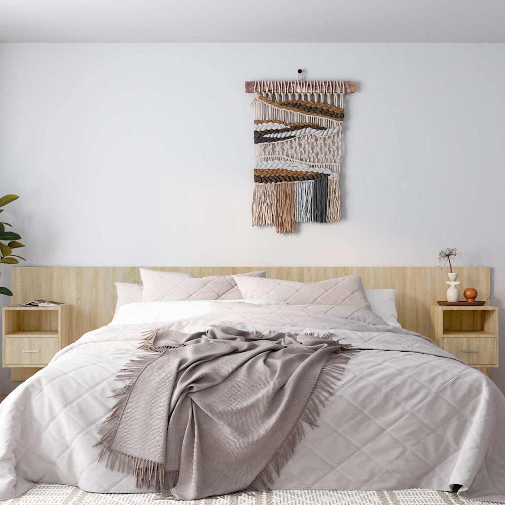 Testiera Letto con Comodini in Legno Multistrato Rovere Sonoma
