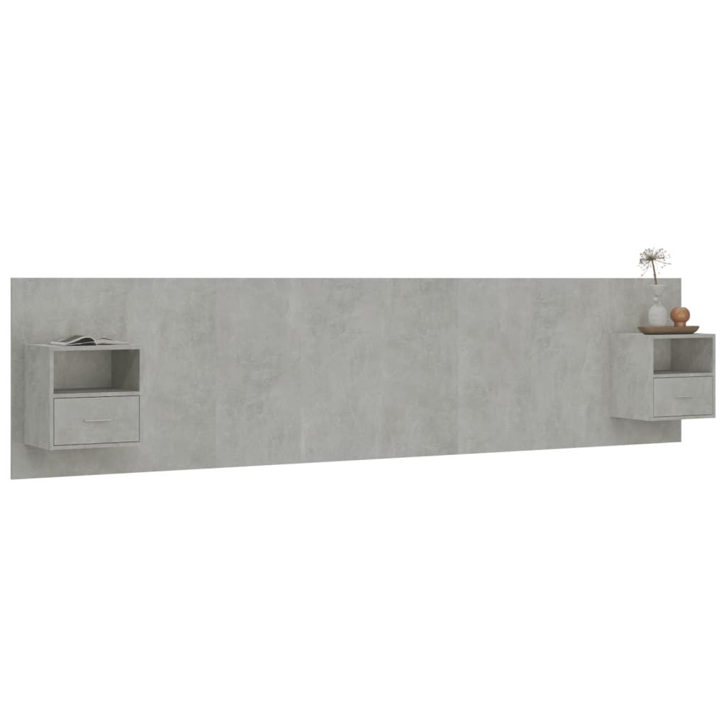 Testiera Letto con Comodini in Legno Multistrato Grigio Cemento