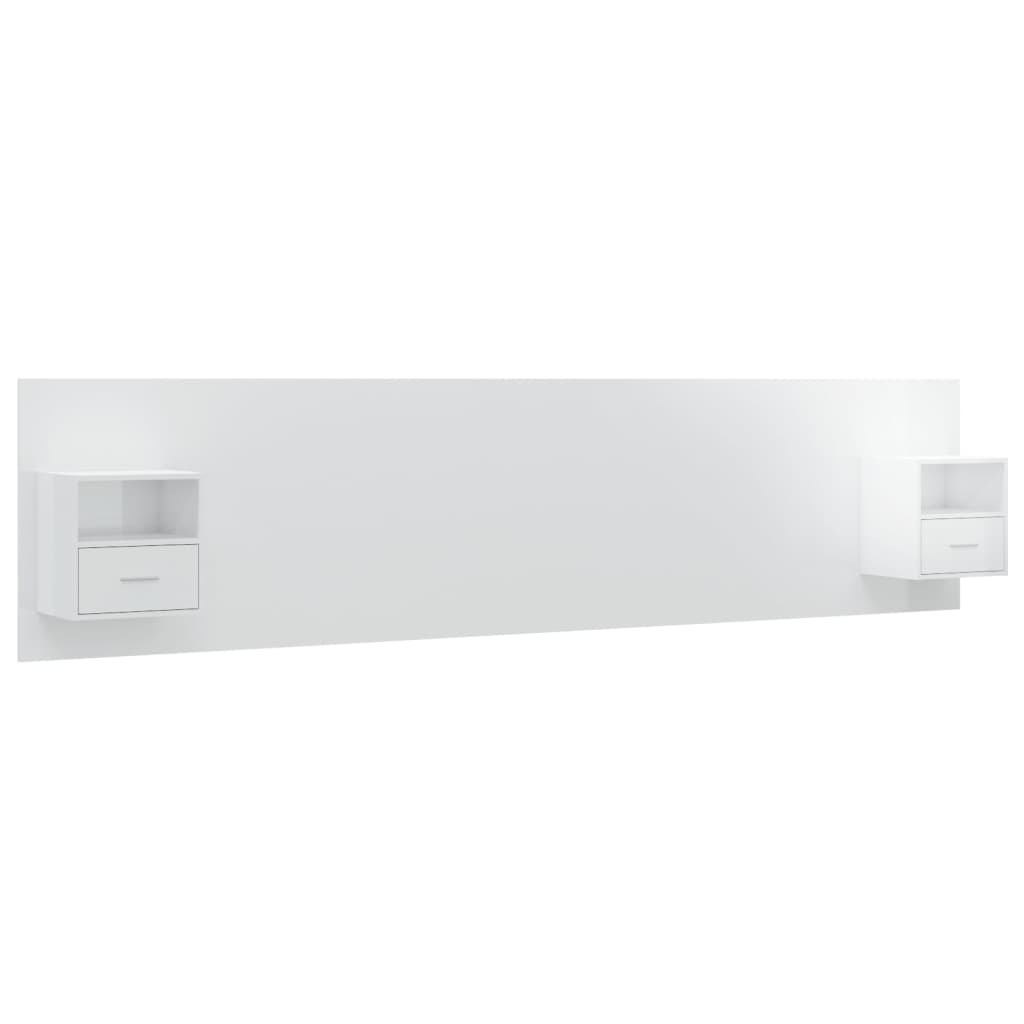 Testiera Letto con Comodini in Legno Multistrato Bianco Lucido