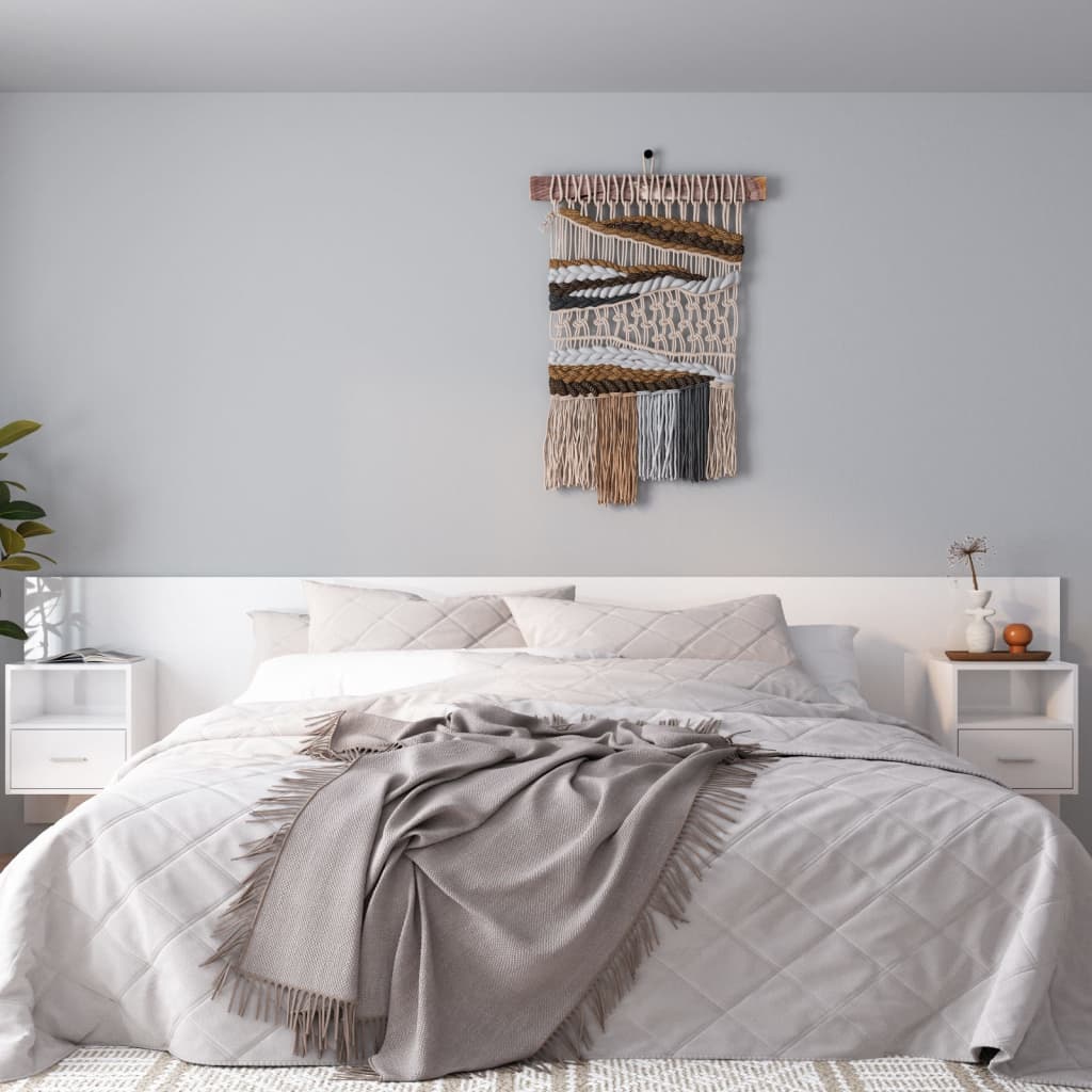 Testiera Letto con Comodini in Legno Multistrato Bianco Lucido
