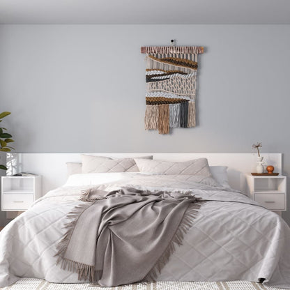 Testiera Letto con Comodini in Legno Multistrato Bianco Lucido