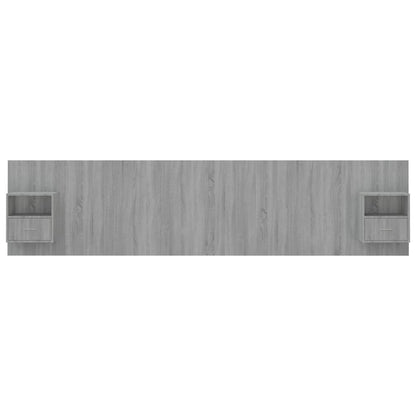 Testiera Letto con Comodini in Legno Multistrato Grigio Sonoma