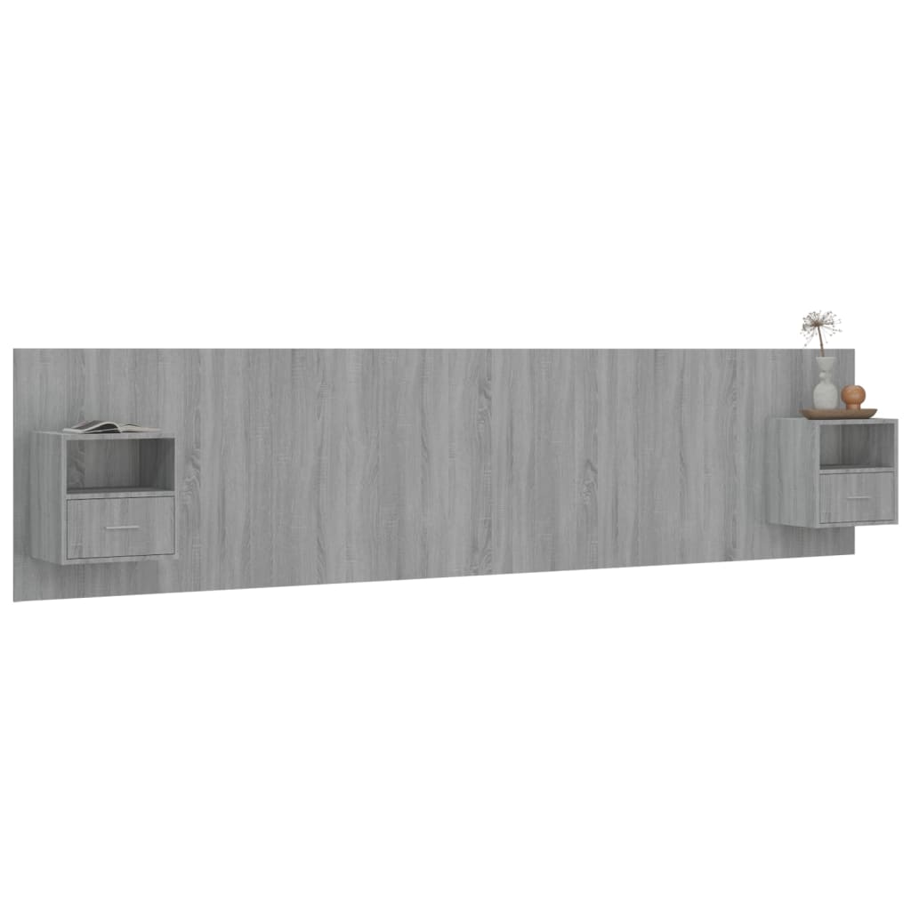 Testiera Letto con Comodini in Legno Multistrato Grigio Sonoma