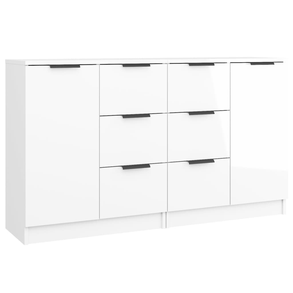 Credenze 2 pz Bianco Lucido 60x30x70 cm in Legno Multistrato