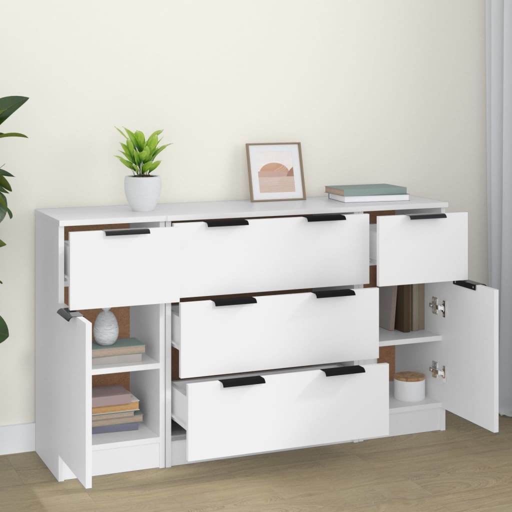Set di Credenze 3 pz in Legno Multistrato Bianco