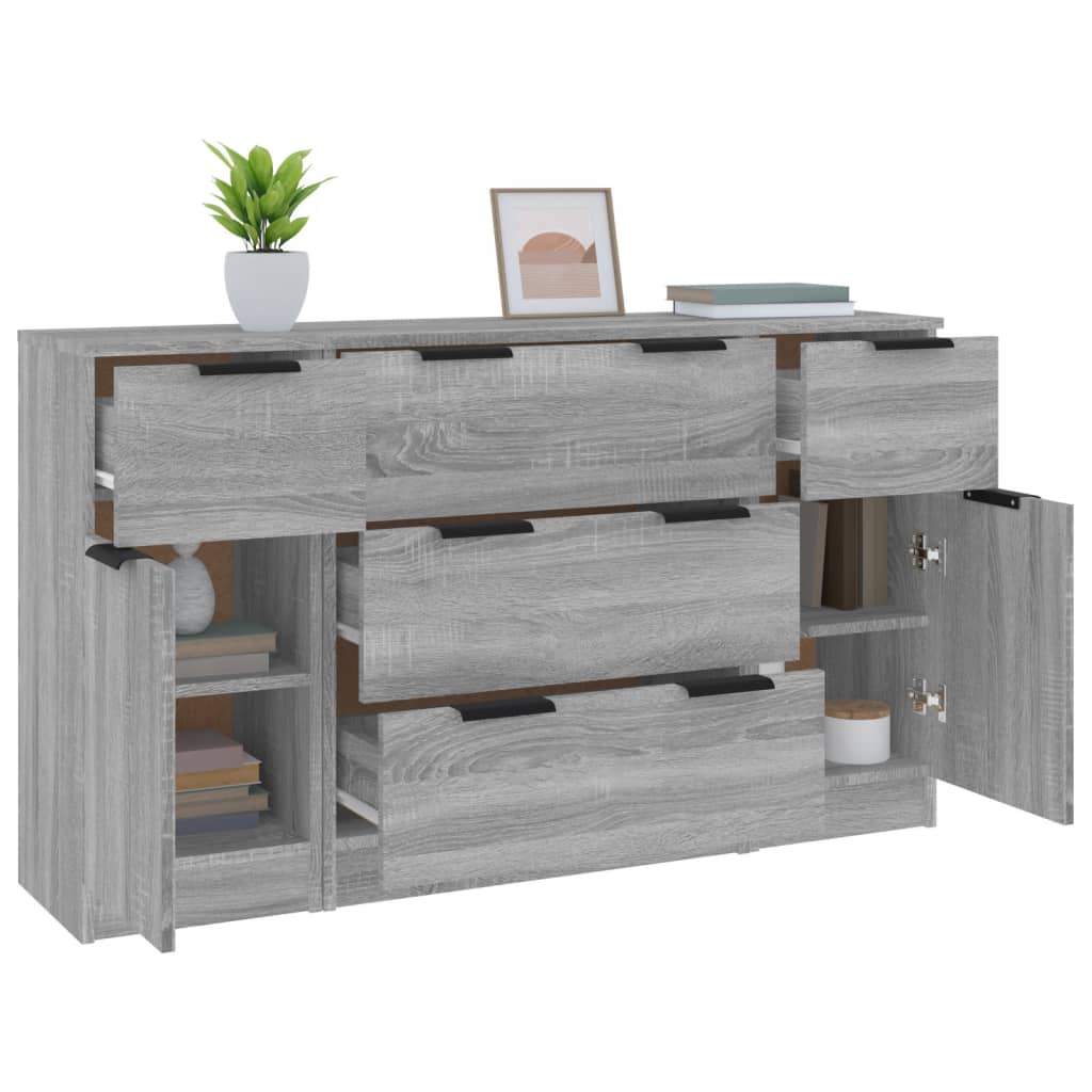 Set di Credenze 3 pz Grigio Sonoma in Legno Multistrato