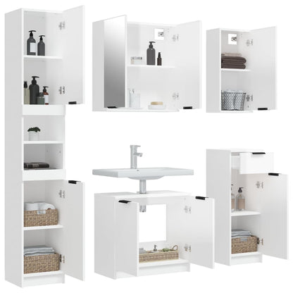 Set Mobili da Bagno 5 pz Bianco Lucido in Legno Multistrato