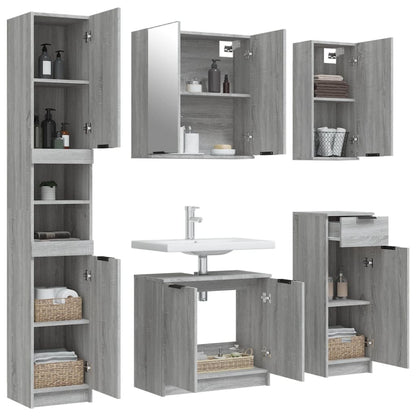 Set Mobili da Bagno 5 pz Grigio Sonoma in Legno Multistrato