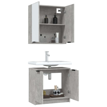 Set di Mobili da Bagno 2 pz Grigio Cemento in Legno Multistrato