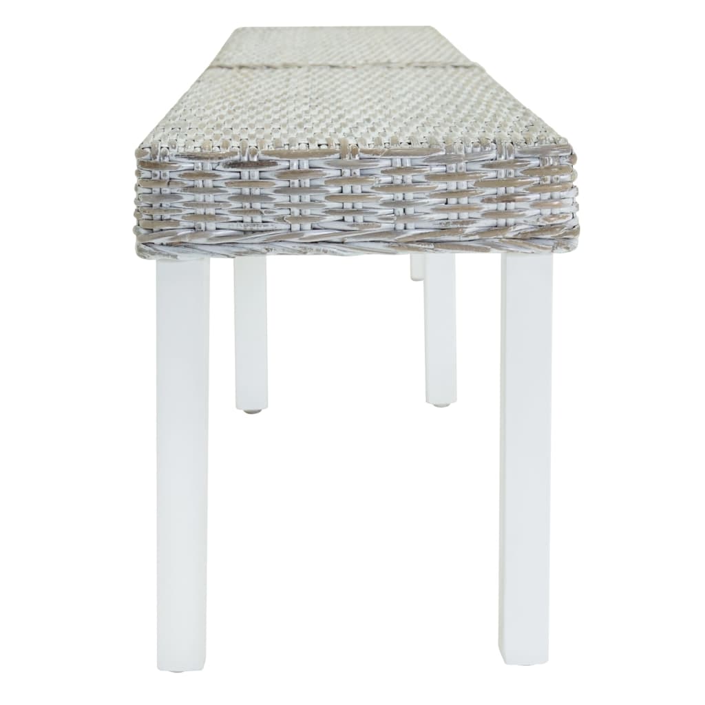 Panca Bianca 160x35x45 cm Rattan Kubu Naturale e Massello Mogano
