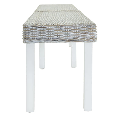 Panca Bianca 160x35x45 cm Rattan Kubu Naturale e Massello Mogano
