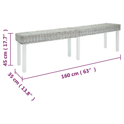 Panca Bianca 160x35x45 cm Rattan Kubu Naturale e Massello Mogano