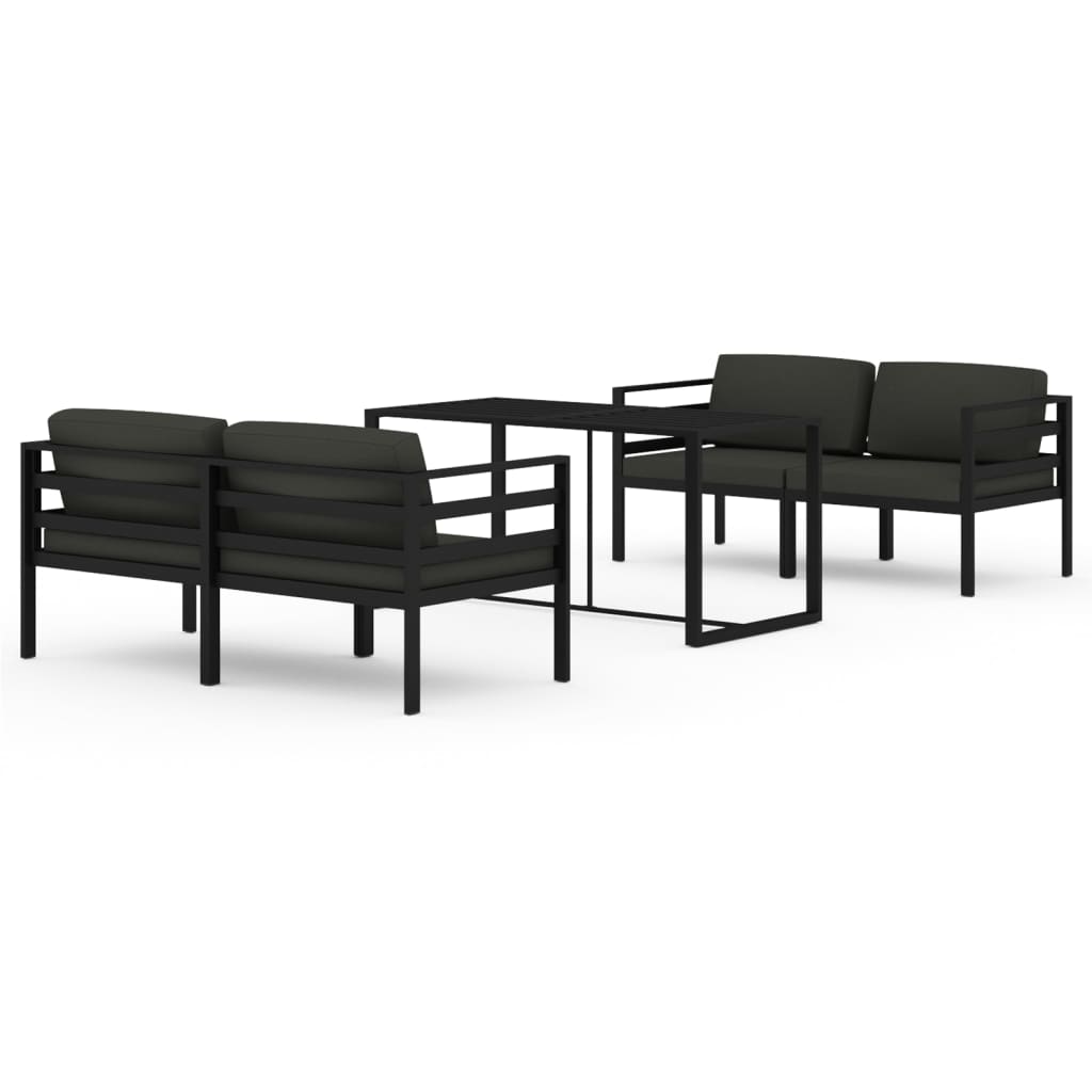 Set Divani da Giardino 5 pz con Cuscini in Alluminio Antracite