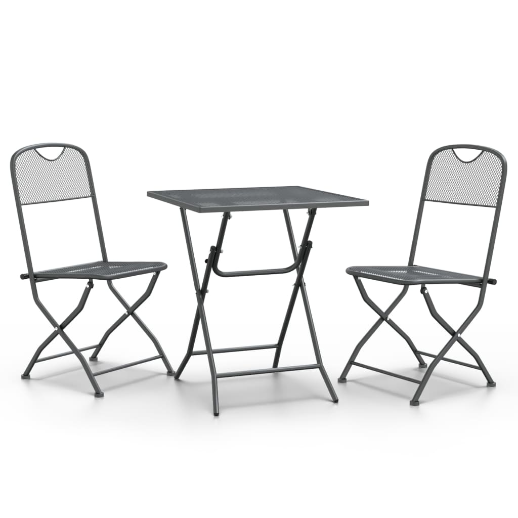 Set da Pranzo per Giardino 3pz Rete Metallica Espansa Antracite