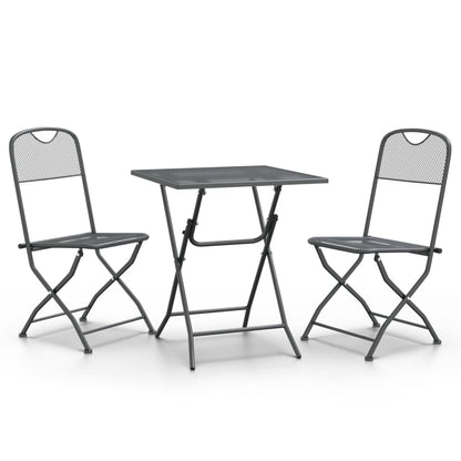 Set da Pranzo per Giardino 3pz Rete Metallica Espansa Antracite