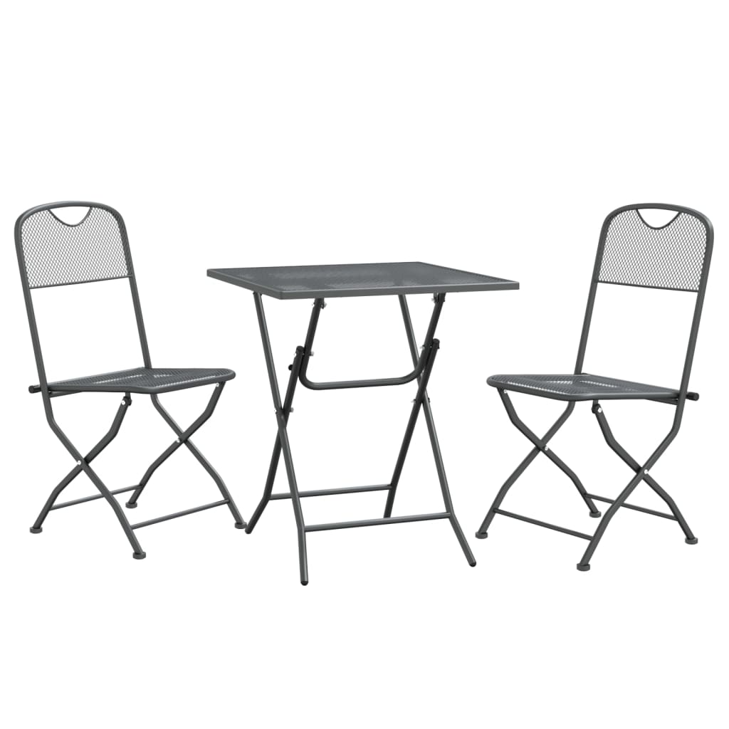 Set da Pranzo per Giardino 3pz Rete Metallica Espansa Antracite
