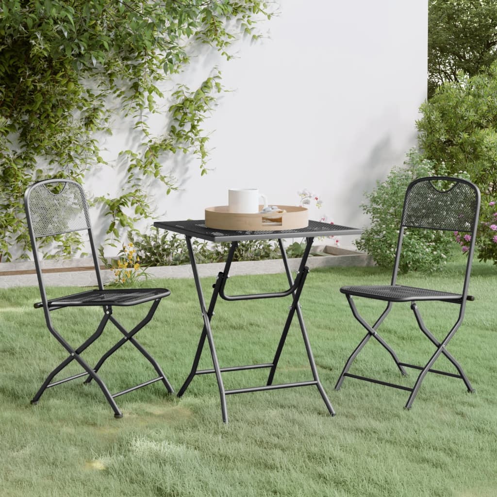 Set da Pranzo per Giardino 3pz Rete Metallica Espansa Antracite