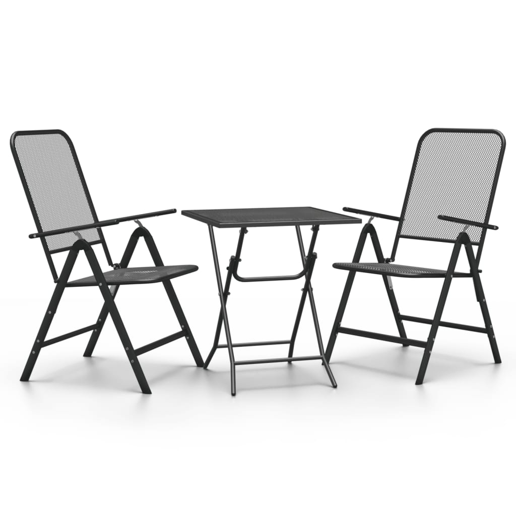 Set da Pranzo per Giardino 3pz Rete Metallica Espansa Antracite