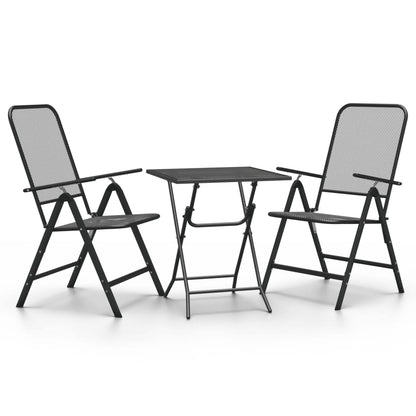 Set da Pranzo per Giardino 3pz Rete Metallica Espansa Antracite