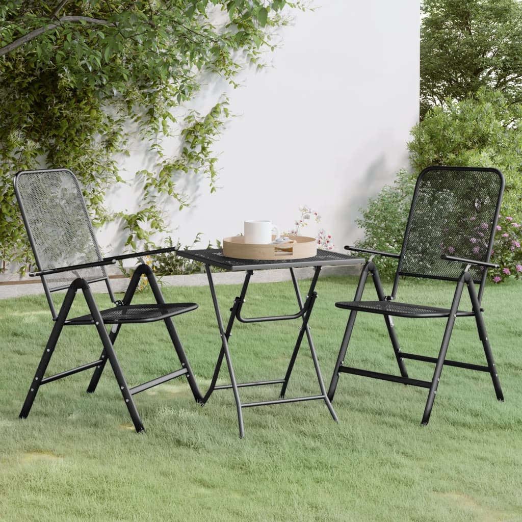Set da Pranzo per Giardino 3pz Rete Metallica Espansa Antracite