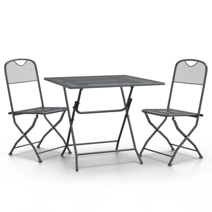 Set da Pranzo per Giardino 3pz Rete Metallica Espansa Antracite