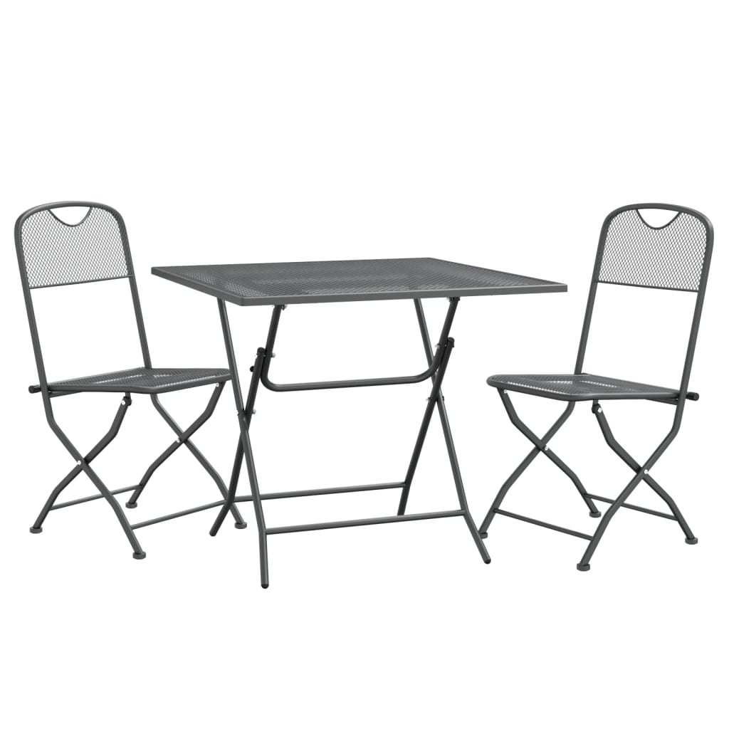 Set da Pranzo per Giardino 3pz Rete Metallica Espansa Antracite
