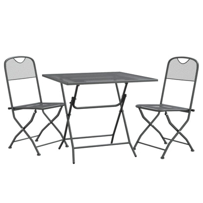 Set da Pranzo per Giardino 3pz Rete Metallica Espansa Antracite