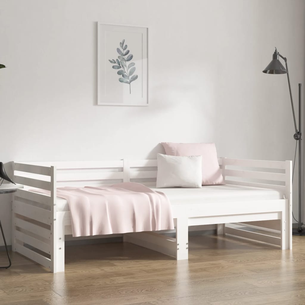 Dormeuse Estraibile Bianca 2x(90x190) cm Legno Massello di Pino