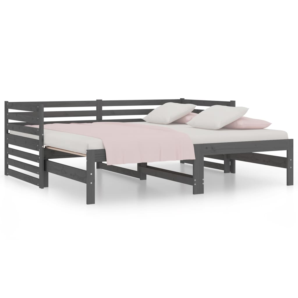 Dormeuse Estraibile Grigia 2x(90x190) cm Legno Massello di Pino