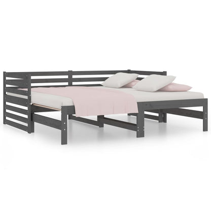 Dormeuse Estraibile Grigia 2x(90x190) cm Legno Massello di Pino