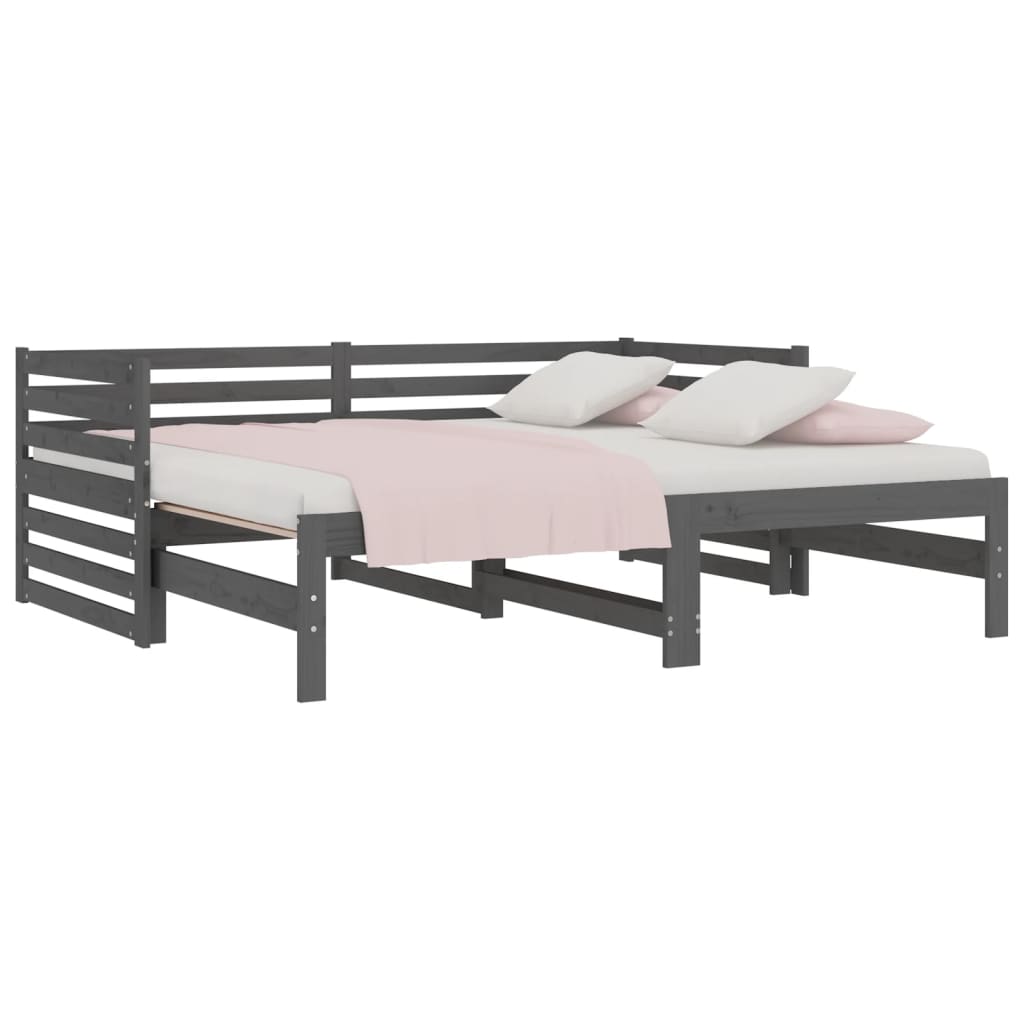 Dormeuse Estraibile Grigia 2x(90x190) cm Legno Massello di Pino