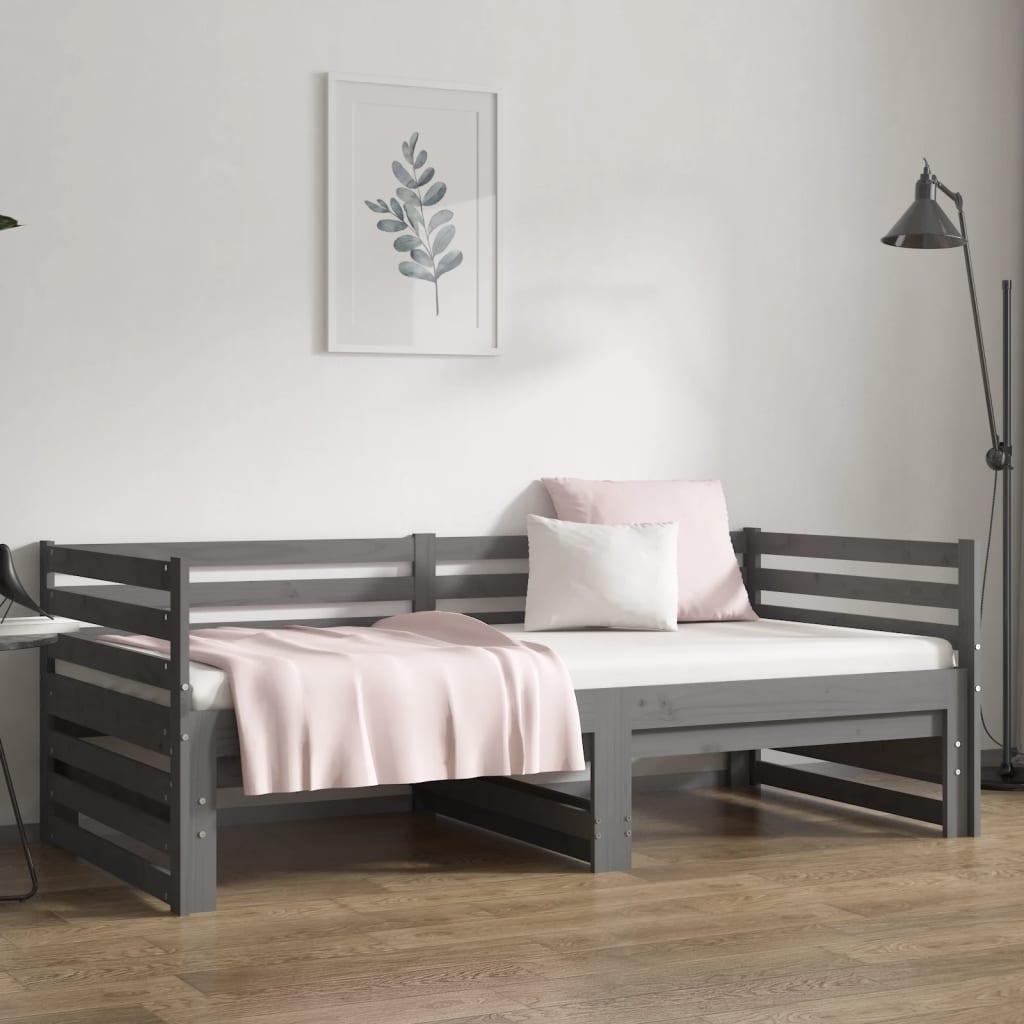 Dormeuse Estraibile Grigia 2x(90x190) cm Legno Massello di Pino