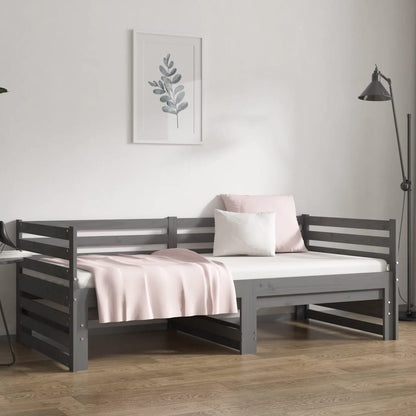 Dormeuse Estraibile Grigia 2x(90x190) cm Legno Massello di Pino