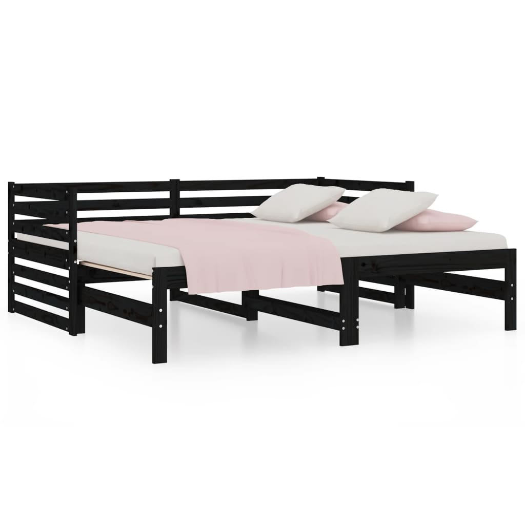Dormeuse Estraibile Nera 2x(90x190) cm Legno Massello di Pino