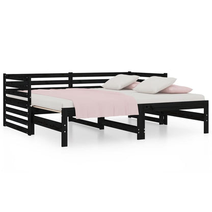 Dormeuse Estraibile Nera 2x(90x190) cm Legno Massello di Pino