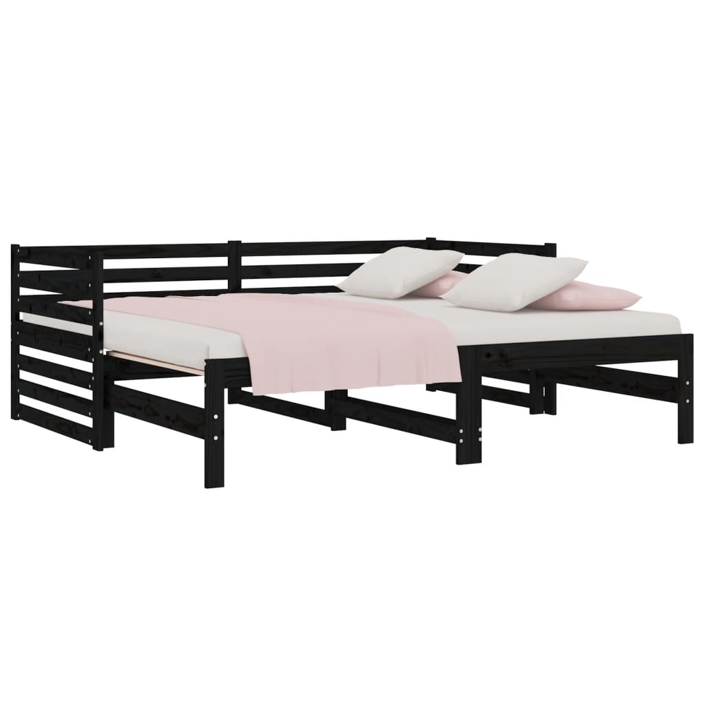 Dormeuse Estraibile Nera 2x(90x190) cm Legno Massello di Pino