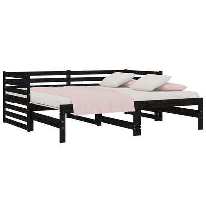 Dormeuse Estraibile Nera 2x(90x190) cm Legno Massello di Pino