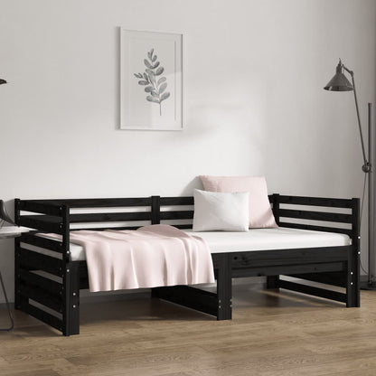 Dormeuse Estraibile Nera 2x(90x190) cm Legno Massello di Pino