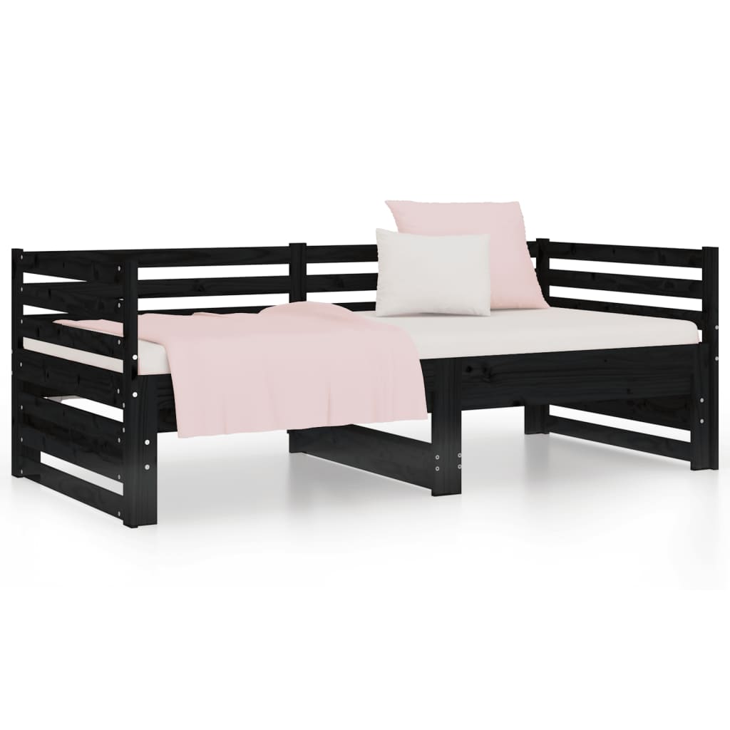 Dormeuse Estraibile Nera 2x(90x190) cm Legno Massello di Pino