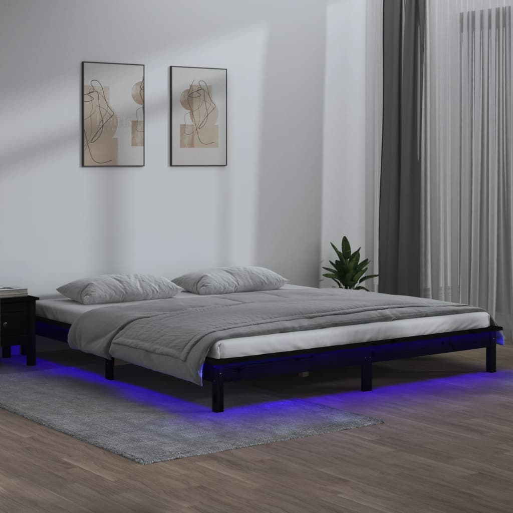 Giroletto LED Nero 135x190 cm Double in Legno Massello