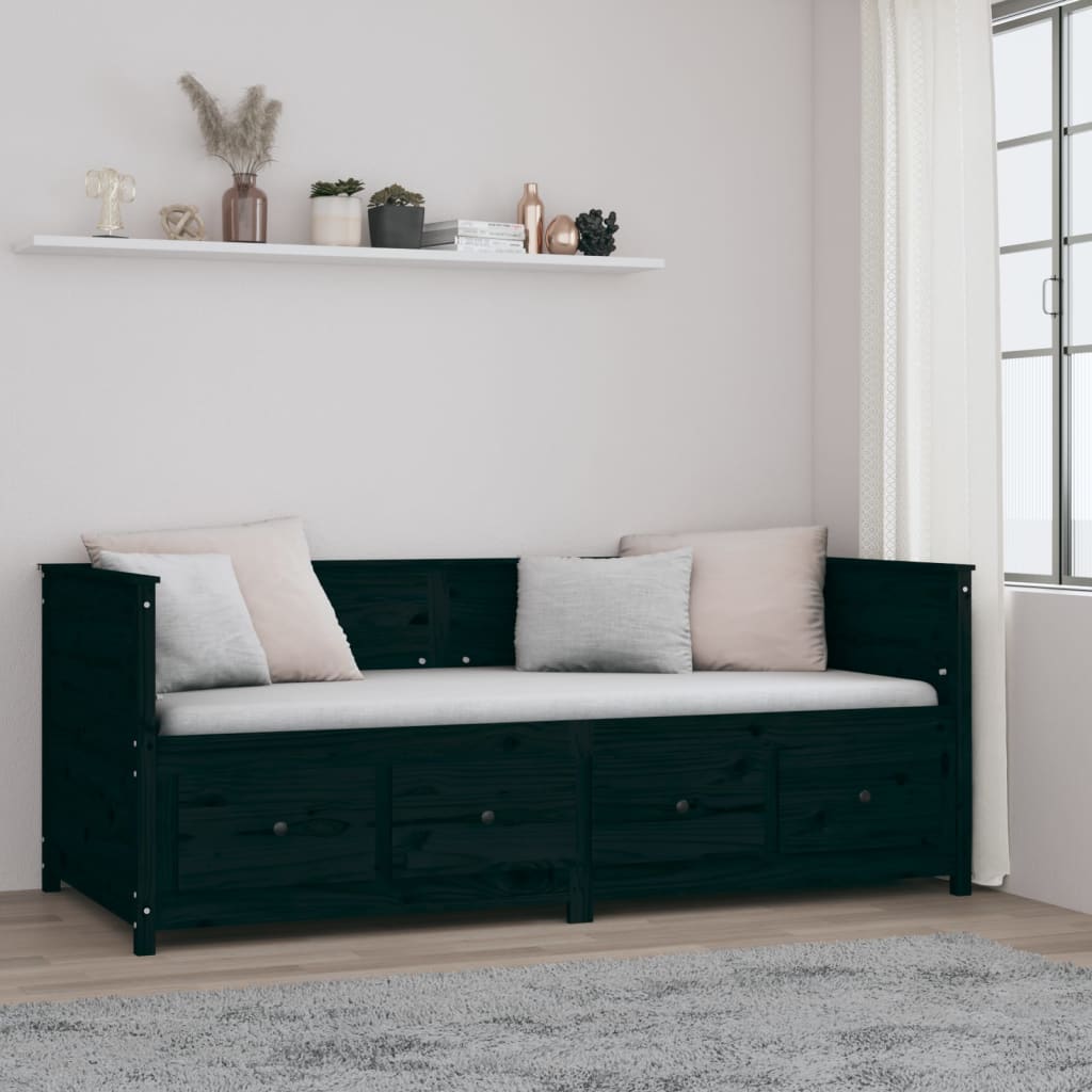 Dormeuse Nera 90x200 cm in Legno Massello di Pino