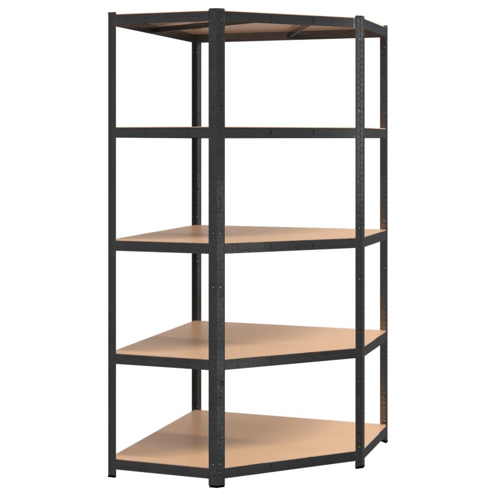 Scaffale Angolare Resistente 5 Ripiani Grigio Acciaio e Legno