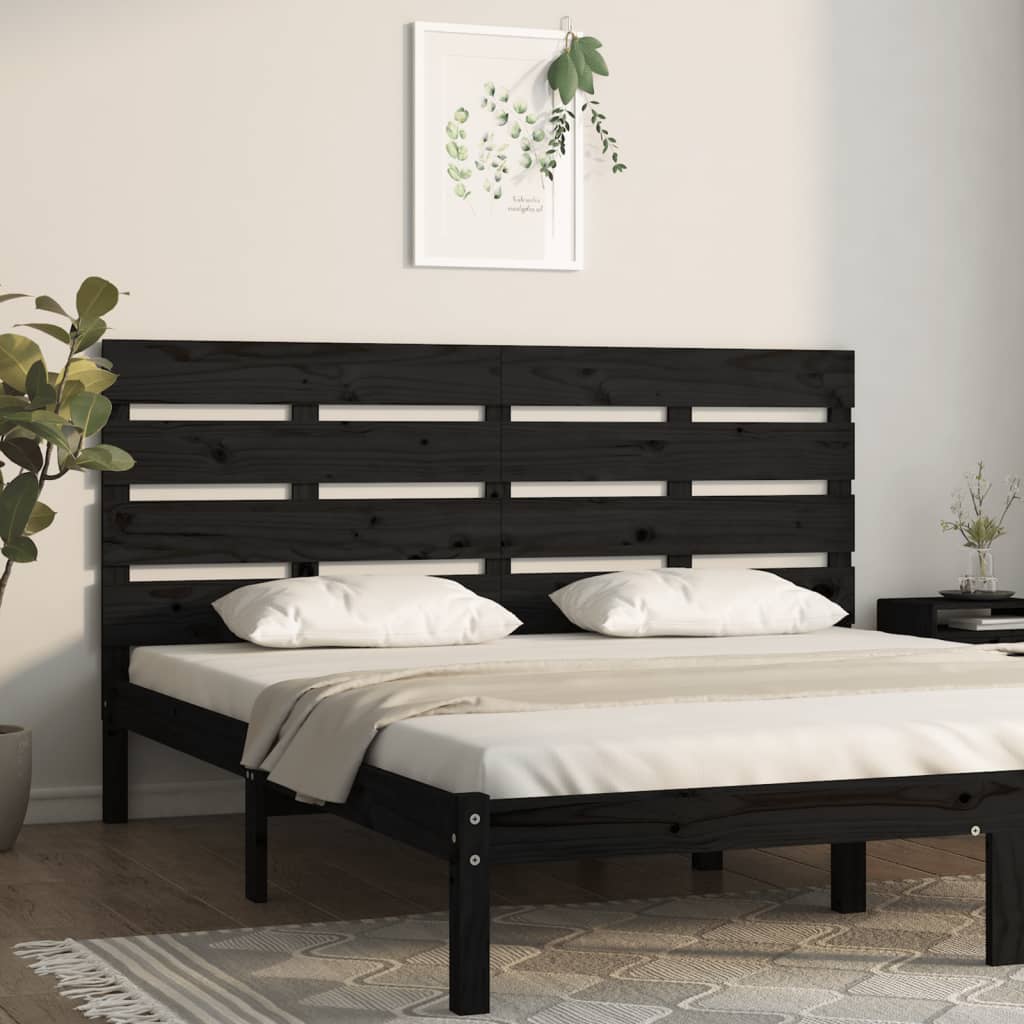 Testiera per Letto Nera 150x3x80 cm in Legno Massello di Pino